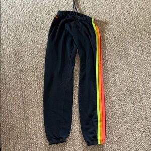 Womens Navy Joggers with Rainbow Stripes